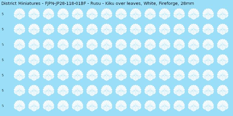 Rusu clan mon, White waterslide decal sheet, Fireforge banner sizes, 28mm