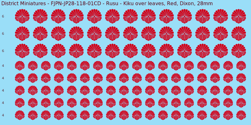 Rusu clan mon, Red waterslide decal sheet, Dixon banner sizes, 28mm
