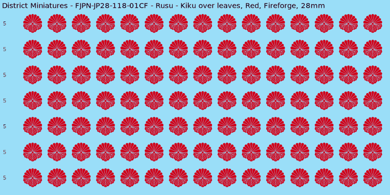 Rusu clan mon, Red waterslide decal sheet, Fireforge banner sizes, 28mm