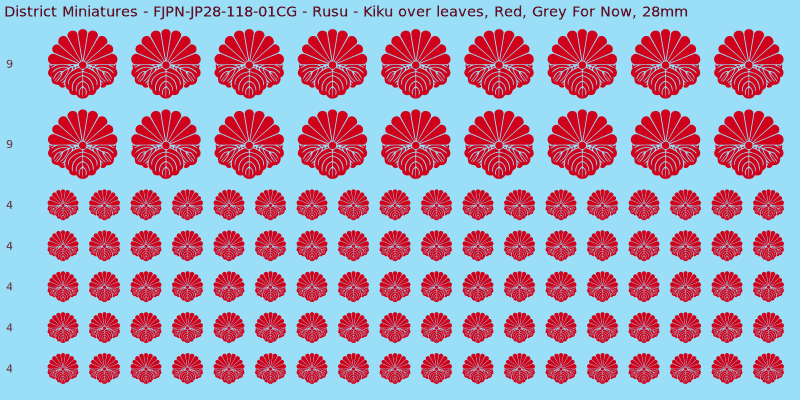 Rusu clan mon, Red waterslide decal sheet, Grey For Now banner sizes, 28mm