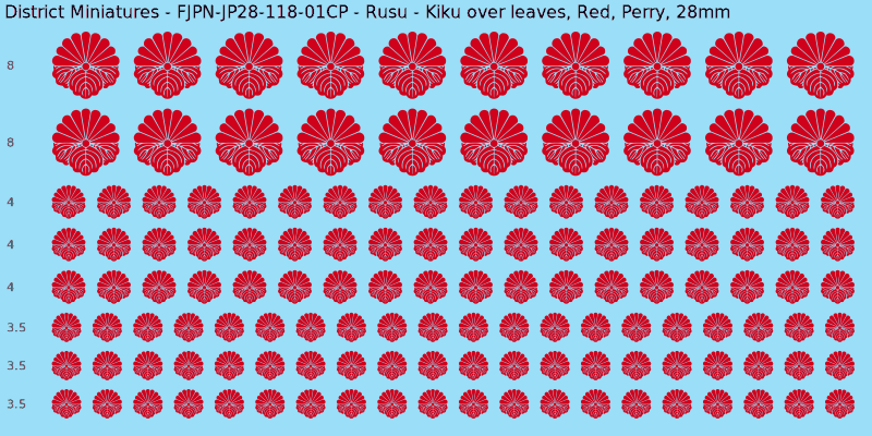 Rusu clan mon, Red waterslide decal sheet, Perry banner sizes, 28mm
