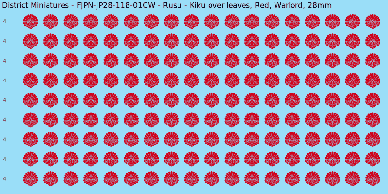 Rusu clan mon, Red waterslide decal sheet, Warlord banner sizes, 28mm