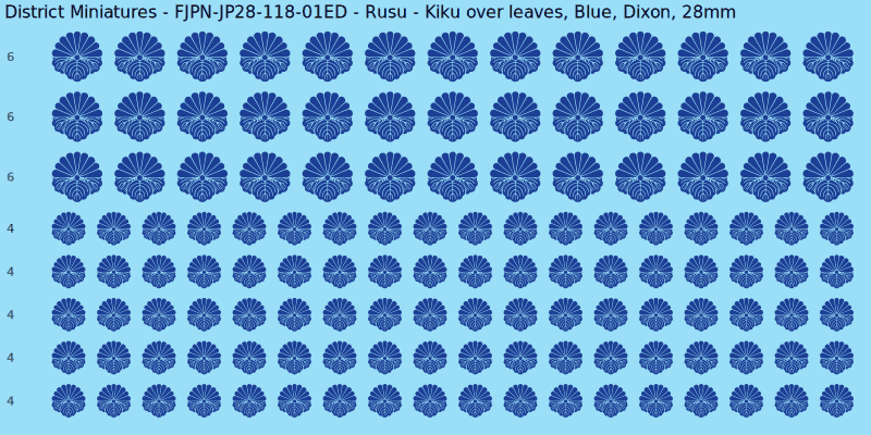 Rusu clan mon, Blue waterslide decal sheet, Dixon banner sizes, 28mm