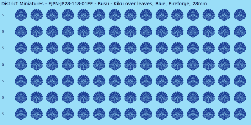 Rusu clan mon, Blue waterslide decal sheet, Fireforge banner sizes, 28mm