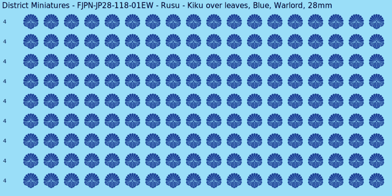Rusu clan mon, Blue waterslide decal sheet, Warlord banner sizes, 28mm