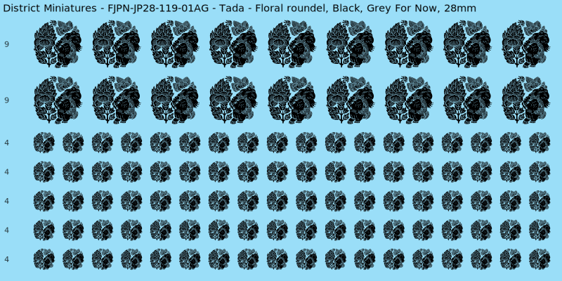 Tada clan mon, Black waterslide decal sheet, Grey For Now banner sizes, 28mm