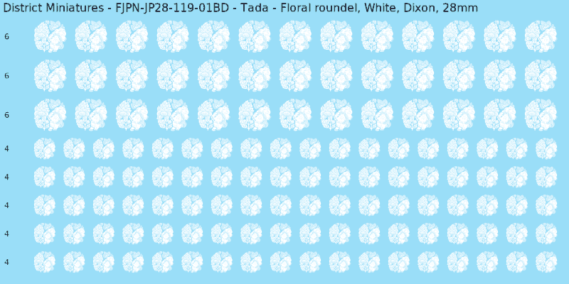 Tada clan mon, White waterslide decal sheet, Dixon banner sizes, 28mm