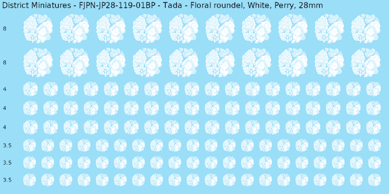 Tada clan mon, White waterslide decal sheet, Perry banner sizes, 28mm