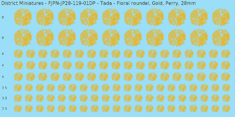 Tada clan mon, Yellow/Gold waterslide decal sheet, Perry banner sizes, 28mm