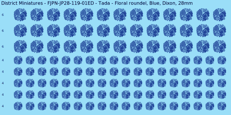 Tada clan mon, Blue waterslide decal sheet, Dixon banner sizes, 28mm