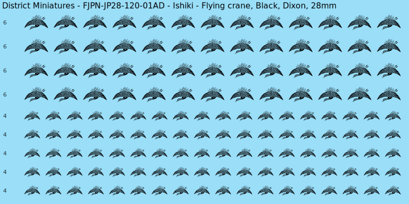 Ishiki clan mon, Black waterslide decal sheet, Dixon banner sizes, 28mm