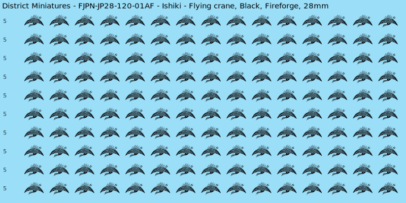 Ishiki clan mon, Black waterslide decal sheet, Fireforge banner sizes, 28mm