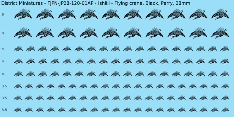 Ishiki clan mon, Black waterslide decal sheet, Perry banner sizes, 28mm