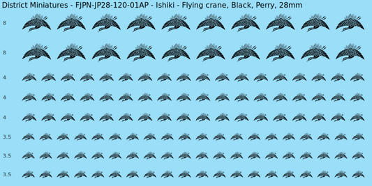 Ishiki clan mon, Black waterslide decal sheet, Perry banner sizes, 28mm