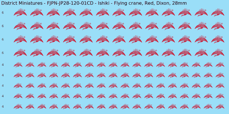 Ishiki clan mon, Red waterslide decal sheet, Dixon banner sizes, 28mm