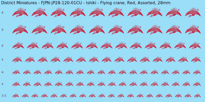 Ishiki clan mon, Red waterslide decal sheet, Assorted banner sizes, 28mm