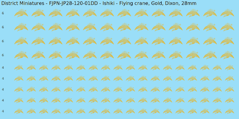 Ishiki clan mon, Yellow/Gold waterslide decal sheet, Dixon banner sizes, 28mm