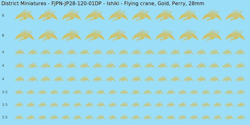 Ishiki clan mon, Yellow/Gold waterslide decal sheet, Perry banner sizes, 28mm
