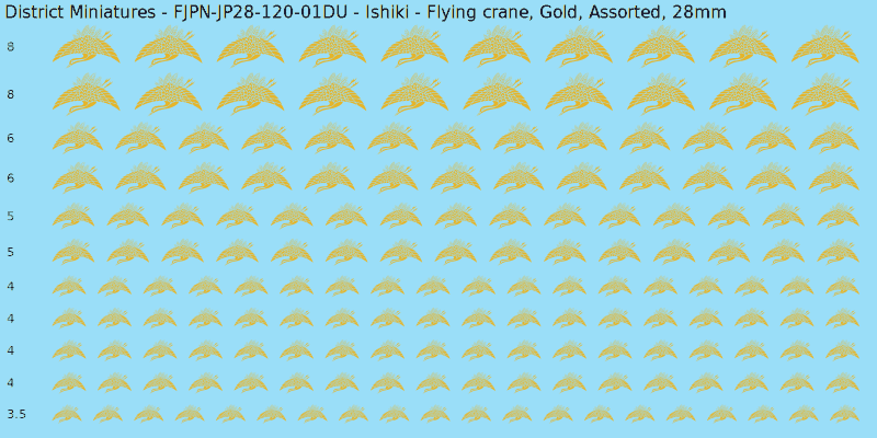 Ishiki clan mon, Flying crane, Gold waterslide decal sheet, 28mm