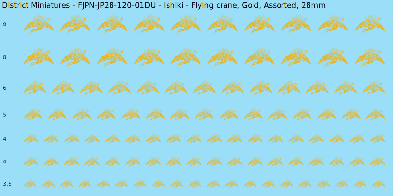 Ishiki clan mon, Yellow/Gold waterslide decal sheet, Assorted banner sizes, 28mm