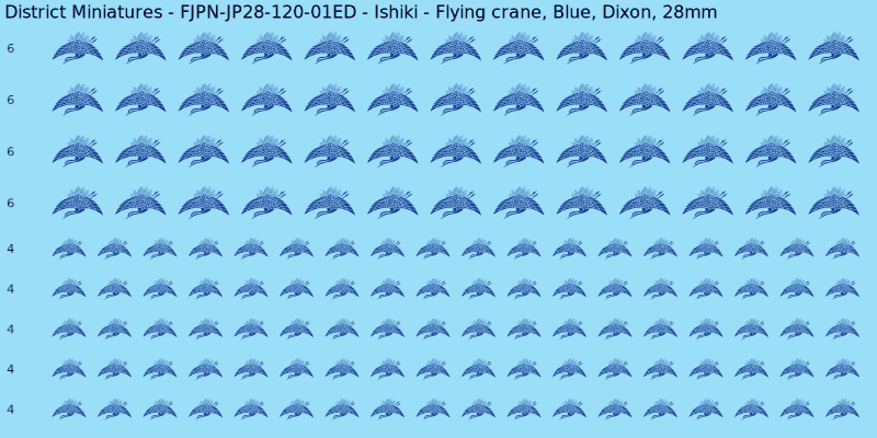 Ishiki clan mon, Blue waterslide decal sheet, Dixon banner sizes, 28mm