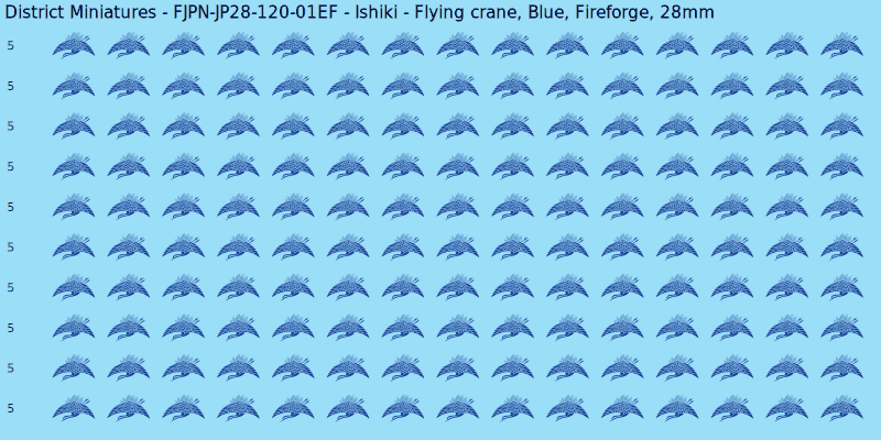 Ishiki clan mon, Blue waterslide decal sheet, Fireforge banner sizes, 28mm