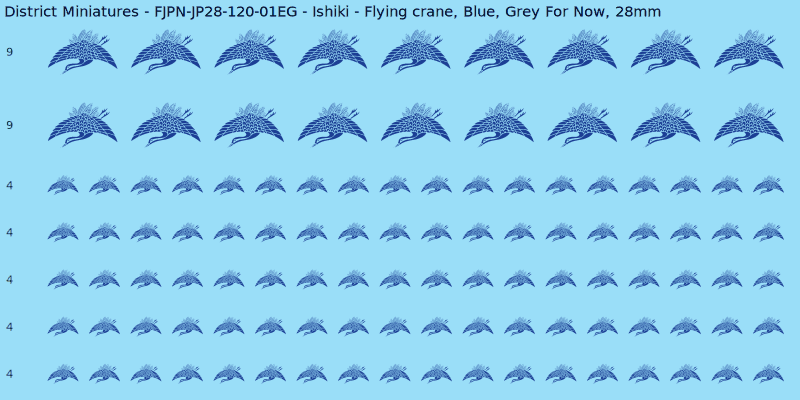Ishiki clan mon, Blue waterslide decal sheet, Grey For Now banner sizes, 28mm