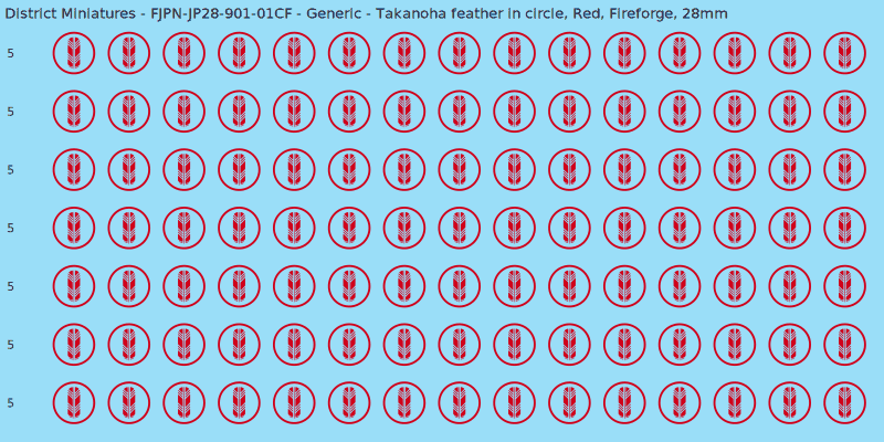 Generic clan mon, Red waterslide decal sheet, Fireforge banner sizes, 28mm