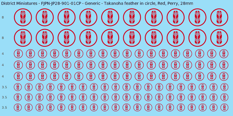 Generic clan mon, Red waterslide decal sheet, Perry banner sizes, 28mm