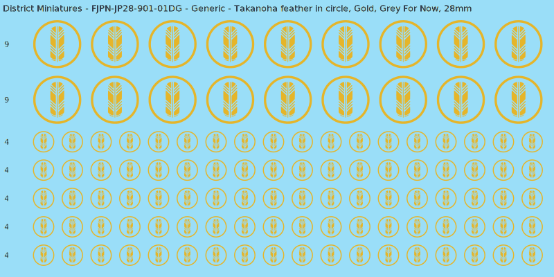 Generic clan mon, Yellow/Gold waterslide decal sheet, Grey For Now banner sizes, 28mm