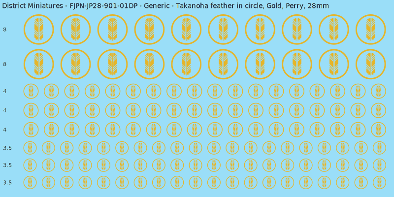 Generic clan mon, Yellow/Gold waterslide decal sheet, Perry banner sizes, 28mm