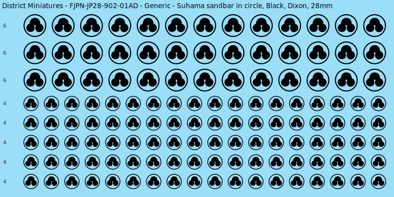 Generic clan mon, Black waterslide decal sheet, Dixon banner sizes, 28mm