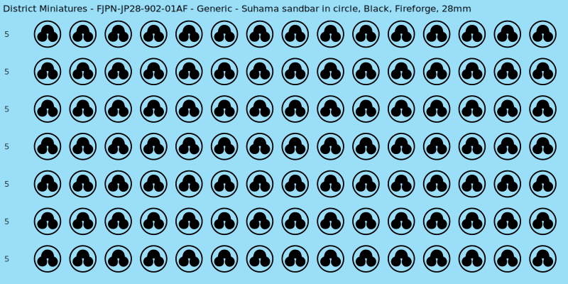 Generic clan mon, Black waterslide decal sheet, Fireforge banner sizes, 28mm