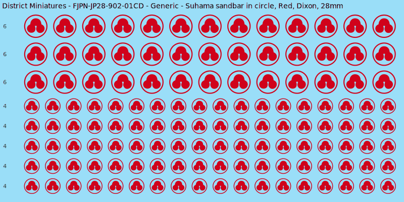Generic clan mon, Red waterslide decal sheet, Dixon banner sizes, 28mm