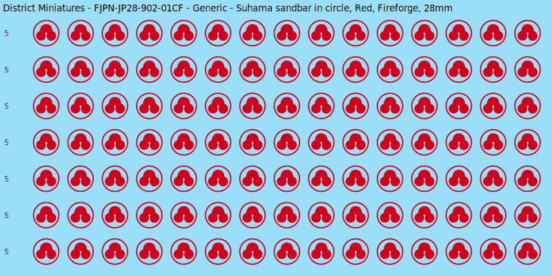 Generic clan mon, Red waterslide decal sheet, Fireforge banner sizes, 28mm