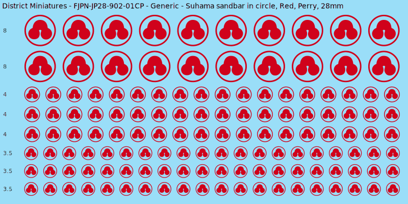 Generic clan mon, Red waterslide decal sheet, Perry banner sizes, 28mm