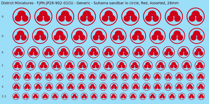 Generic clan mon, Suhama sandbar in circle, Red waterslide decal sheet, 28mm
