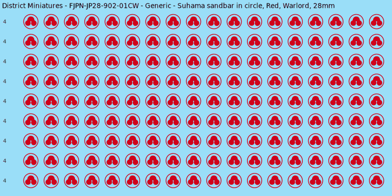 Generic clan mon, Red waterslide decal sheet, Warlord banner sizes, 28mm