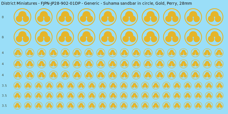 Generic clan mon, Yellow/Gold waterslide decal sheet, Perry banner sizes, 28mm