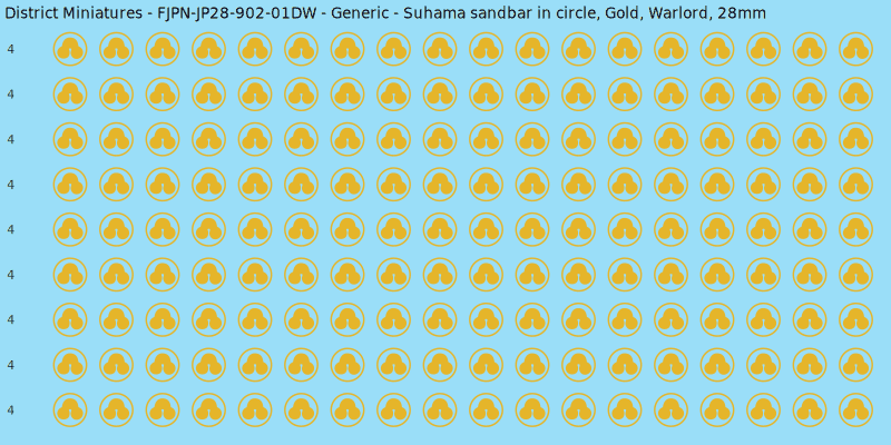 Generic clan mon, Yellow/Gold waterslide decal sheet, Warlord banner sizes, 28mm