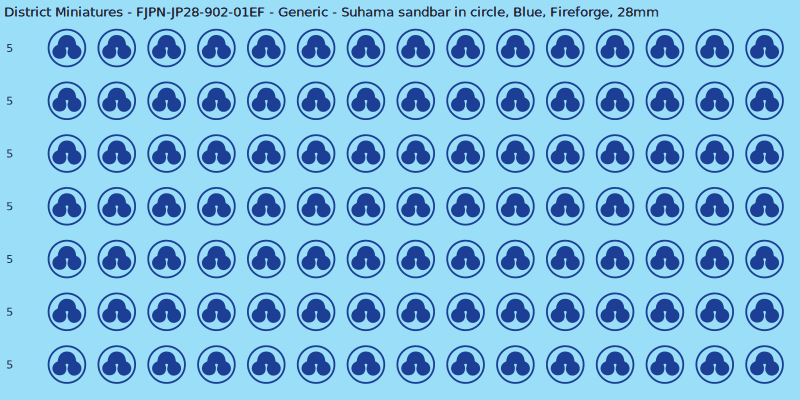 Generic clan mon, Blue waterslide decal sheet, Fireforge banner sizes, 28mm