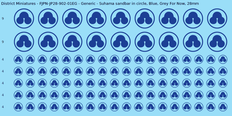 Generic clan mon, Blue waterslide decal sheet, Grey For Now banner sizes, 28mm