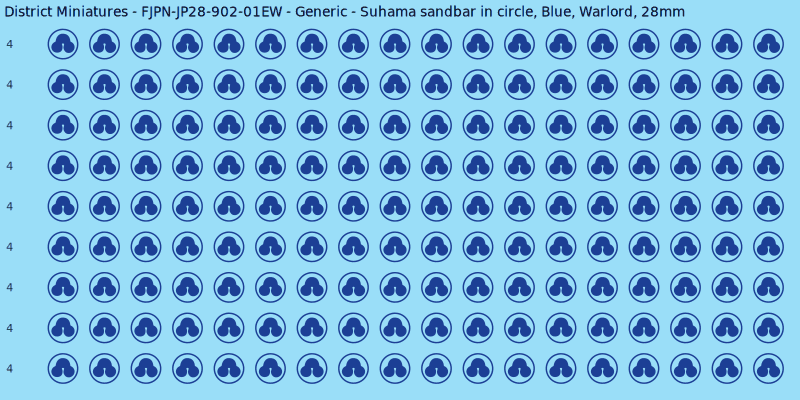 Generic clan mon, Blue waterslide decal sheet, Warlord banner sizes, 28mm
