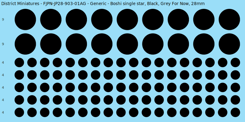 Generic clan mon, Black waterslide decal sheet, Grey For Now banner sizes, 28mm