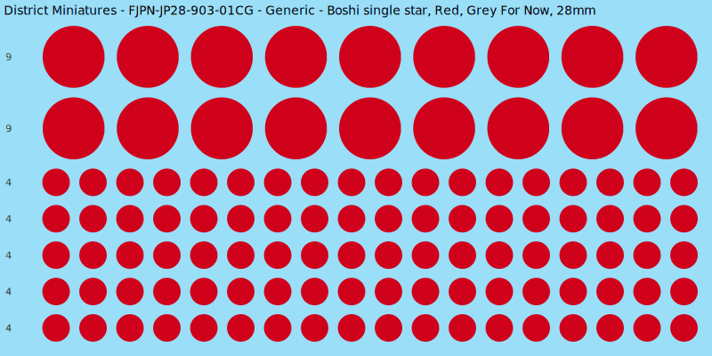 Generic clan mon, Red waterslide decal sheet, Grey For Now banner sizes, 28mm