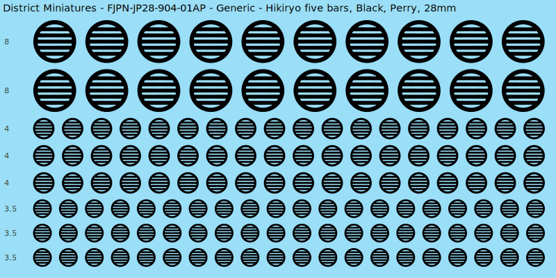 Generic clan mon, Black waterslide decal sheet, Perry banner sizes, 28mm