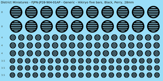 Generic clan mon, Black waterslide decal sheet, Perry banner sizes, 28mm