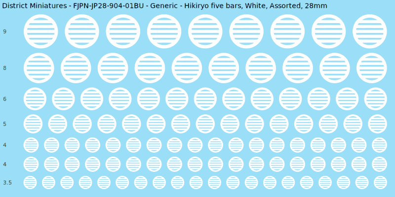 Generic clan mon, Hikiryo five bars, White waterslide decal sheet, 28mm
