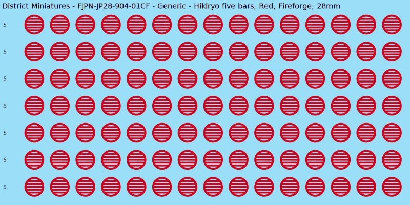 Generic clan mon, Red waterslide decal sheet, Fireforge banner sizes, 28mm