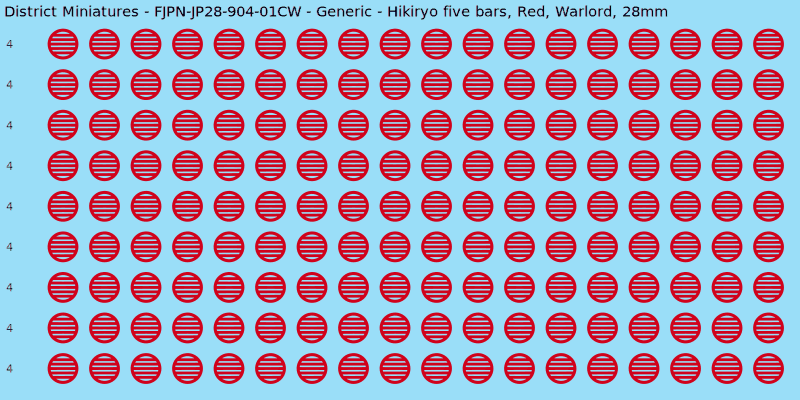 Generic clan mon, Red waterslide decal sheet, Warlord banner sizes, 28mm